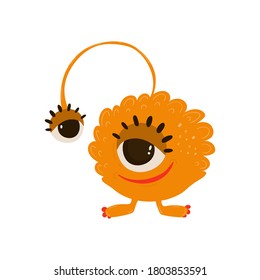 Funny orange monster in cartoon style. Children's illustration with cute characters isolated on white background. Vector