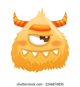 Funny Orange Monster with Horns Having Grumpy Grin on Its Face Vector Illustration