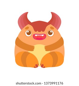 Funny Orange Monster,Cute Friendly Horned Alien Cartoon Character Fantastic Creature Vector Illustration