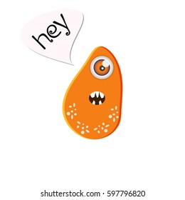 Funny orange one-eyed monster with a disgruntled expression. Isolated character on white background. Vector alien in cartoon style