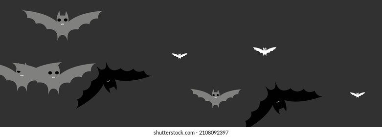 Funny Orange Party Sky Chaos Bats Background. Dracula White Black Faces Gothic Backdrop. Horror Spooky Grey Creepy Scary Halloween Modern Design. Monster Vampire Mysterious Fear Cartoon Bats.