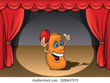 Funny Orange Plastic Bottle with Big Smile and Blue Eyes - Colored Cartoon Illustration with Background, Vector