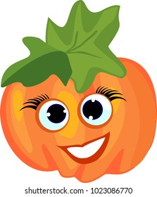 Funny orange pumpkin with face on white background