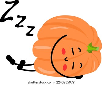 Funny orange pumpkin mascot sleeping
