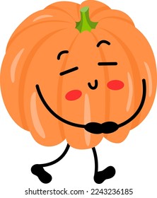 Funny orange pumpkin mascot walking
