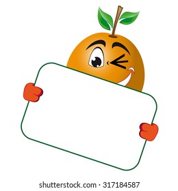 Funny orange with signboard