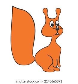 funny orange squirrel, cartoon drawing on isolated background