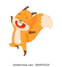 Funny Orange Squirrel Character with Bushy Tail Jumping with Joy Vector Illustration
