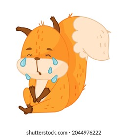 Funny Orange Squirrel Character with Bushy Tail Sitting and Crying Vector Illustration