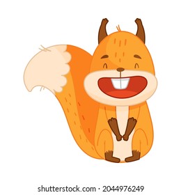 Funny Orange Squirrel Character with Bushy Tail Sitting and Laughing Vector Illustration