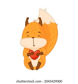 Funny Orange Squirrel Character with Bushy Tail Sitting with Heart in Its Paws Vector Illustration