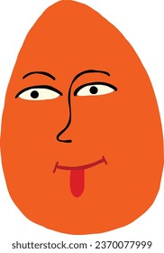 Funny orange strange egg with cool face. Cute quirky comic Easter egg illustration