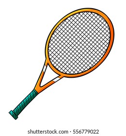 Funny orange tennis racket with green grip - vector.