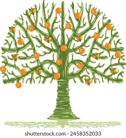 Funny orange tree with fresh oranges