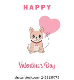 Funny orange welsh corgi and heart balloon vector illustration. Cool dog welsh corgi. Cartoon dog