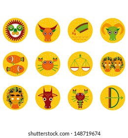 Funny orange zodiac sign icon set astrological, illustration vector 