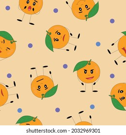 Funny oranges seamless pattern. Orange with cute faces