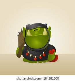 Funny orc warrior. Very hungry. A vector.