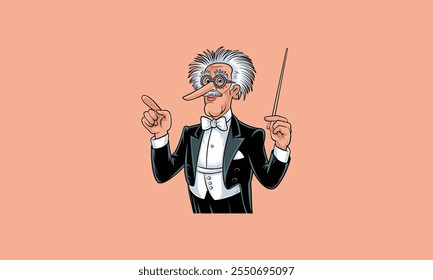 Funny orchestra conductor with exaggerated features.