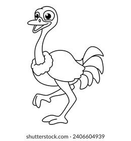 Funny ostrich cartoon for coloring book.