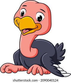 The funny ostrich with the long neck is sitting of illustration