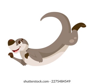 Funny Otter Animal with Long Grey Body and Happy Smiling Snout Vector Illustration