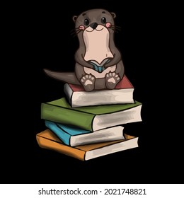 funny otter reading books ferret pet marten unisex shawl collar ( design vector illustration for use in design and print wall art poster canvas