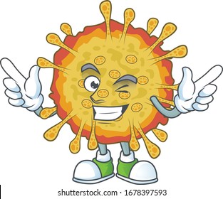 Funny outbreaks coronavirus cartoon design style with wink eye face