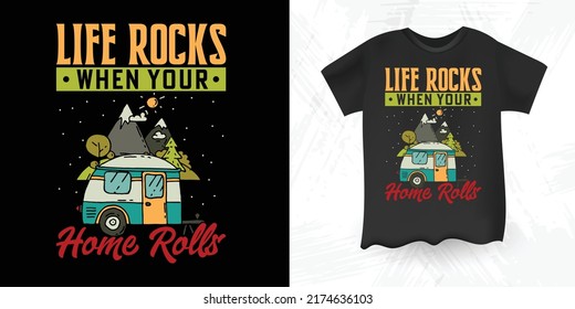 Funny Outdoor Retro Vintage Camper Camping RV T-shirt Design