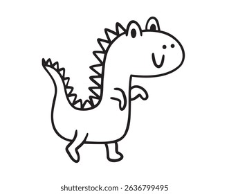 Funny outline doodle hand drawn cute dinosaur. Baby art, dinosaur with smile character. Vector illustration