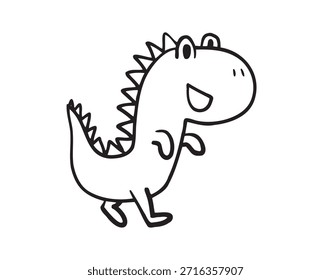 Divertido doodle dibujado a mano lindo dinosaurio. Arte del bebé, dinosaurio con carácter de la sonrisa. Ilustración vectorial