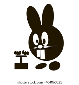 Funny outline rabbit with a big button vector illustration. Can be use for label, sticker, poster and design elements.