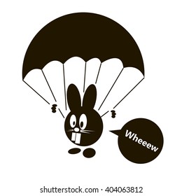 Funny outline rabbit with a parachute vector illustration. Can be use for label, sticker, poster and design elements.
