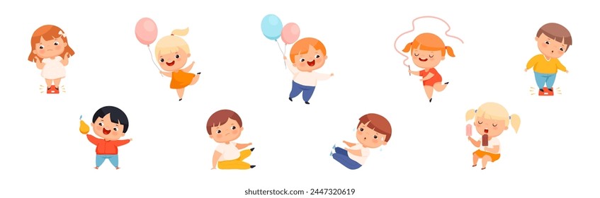 Funny Overweight Little Boy and Girl with Chubby Body Vector Set