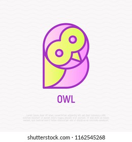 Funny owl with big eyes thin line icon. Modern vector illustration.