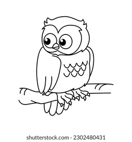 Funny owl cartoon characters vector illustration. For kids coloring book.