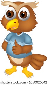 funny owl cartoon standing with smile and thumb up