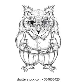 Funny owl clothing. Drawing by hand. Vector illustration