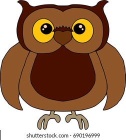 Funny owl, coloring. Animals and birds cartoon characters isolated on white background