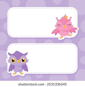 Funny Owl Empty Note Card with Space Vector Template