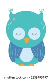 Gracioso ícono plano búho Pájaro durmiente. Ilustración del vector