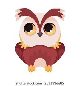 Funny Owl Flying Creature with Large Eyes and Wings Sitting Vector Illustration