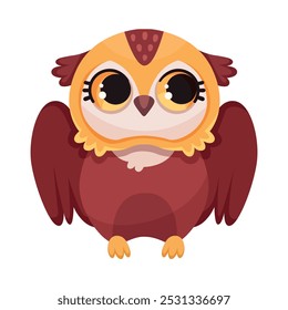 Funny Owl Flying Creature with Large Eyes and Wings Sitting Vector Illustration