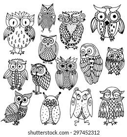 Funny owl illustration- multiple owl variations (original drawing vectorized) 