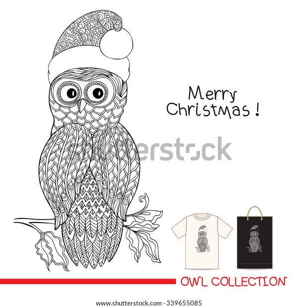 Funny Owl Santa Claus Hat Tshirt Stock Vector Royalty Free 339655085