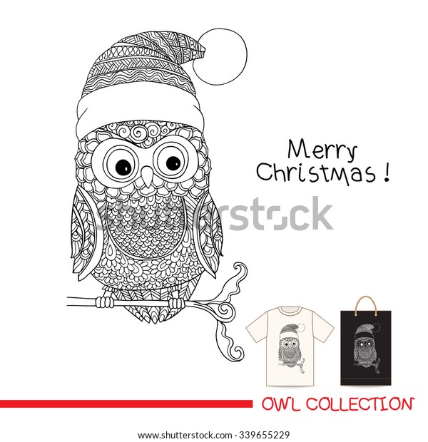 Funny Owl Santa Claus Hat Tshirt Stock Vector Royalty Free 339655229