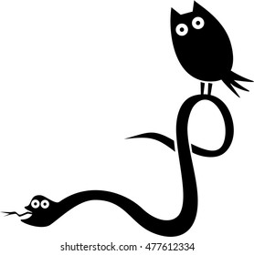 Funny owl and snake