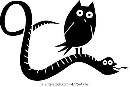 Funny owl and snake silhouettes