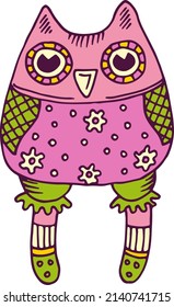 Funny owl. Soft textile stuffed bird toy