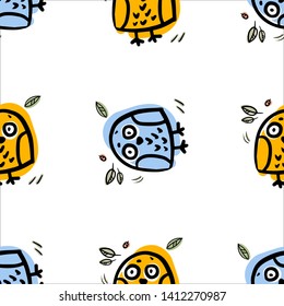 Funny owl vector seamless pattern. Colorful ornament for textile, background, fabric. Cartoon character bird.